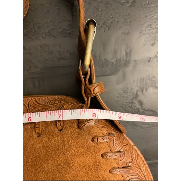 NEW - Western Saddle Shoulder Bag -Fringe -Tooled- Faux Leather/Suede - Picture 12 of 13